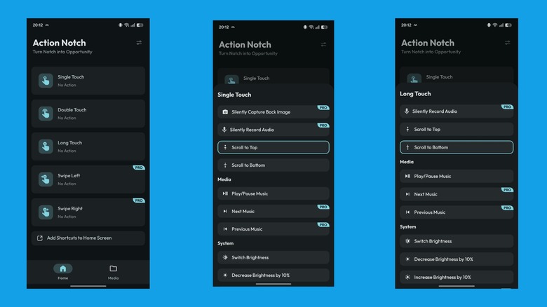 پیکربندی ژستهای تکلمسی و دوبار لمس در اپلیکیشن Action Notch.