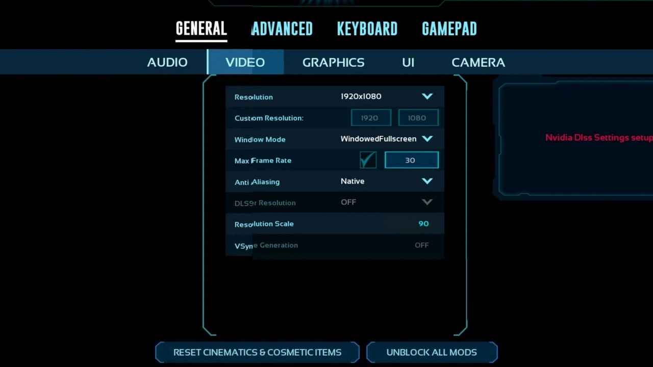 تنظیمات گرافیکی بازی