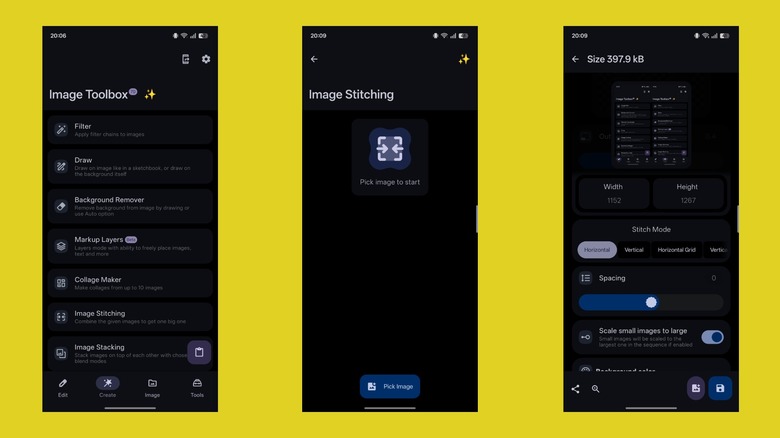 استفاده از ImageToolbox برای چسباندن اسکرینشاتها.
